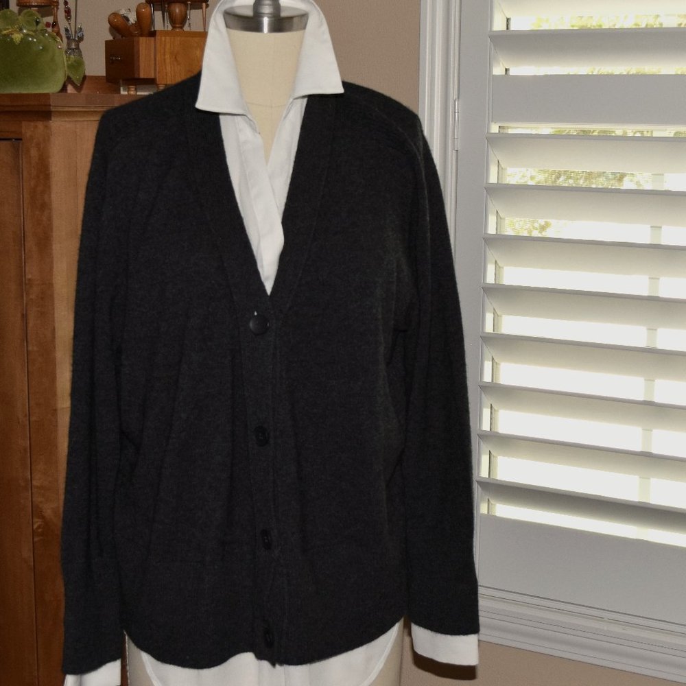 Brochu Walker Cashmere/Wool Looker Cardigan, Charcoal, Medium